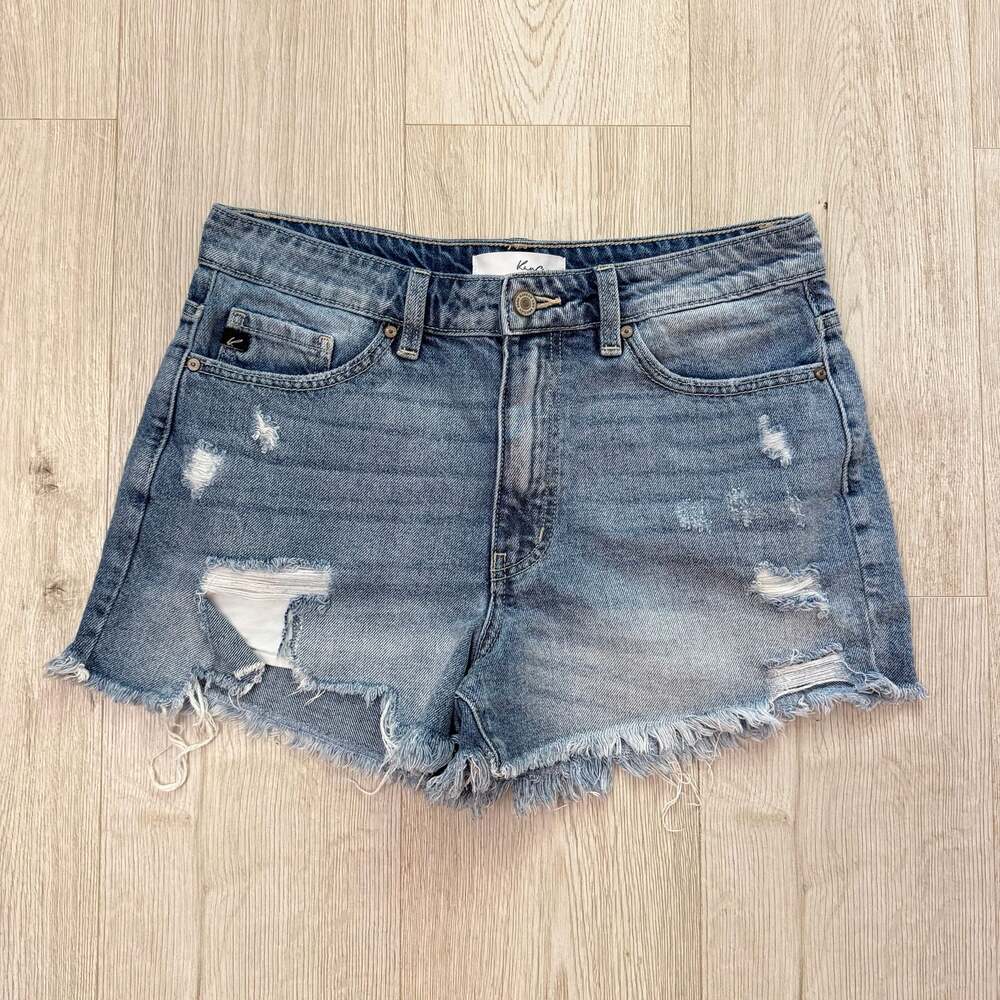 KanCan Women's High Rise Distressed Raw Hem Denim Jean Shorts